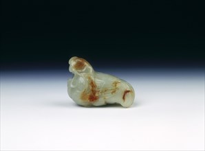 White jade cockerel with millet, Qing dynasty, Qianlong period, 1736-1795. Artist: Unknown