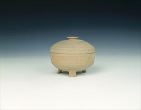 Unglazed pottery covered tripod censer, Western Han dynasty, China, 206 BC-8 AD. Artist: Unknown