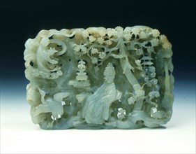 Jade reticulated plaque of Daoist paradise, late Ming or early Qing dynasty, China, 17th century. Artist: Unknown