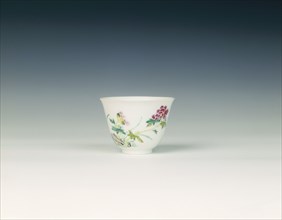 Small famille rose cup with peony and lillies, Qing dynasty, Yongzheng period, China, 1723-1735. Artist: Unknown