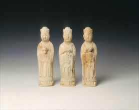 Set of three pottery figures holding zodiac symbols, Northern Song dynasty, China, 11th century. Artist: Unknown