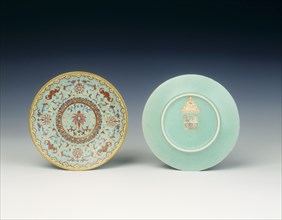 Pair of porcelain saucers imitating cloisonne, Qing dynasty, Guangxu period, China, 1875-1908. Artist: Unknown