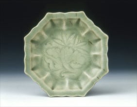 Yaozhou hexagonal celadon dish with lotus, late Northern Song-Jin dynasty, China, 1050-1150. Artist: Unknown