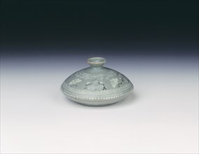 Celadon oil jar with inlaid design of moths and daisies, Koryo dynasty, Korea, late 12th century. Artist: Unknown
