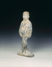 Grey pottery standing woman, Western Han dynasty, China, 206 BC-8 AD. Artist: Unknown