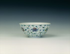 Doucai bowl with floral scrolls, Qing dynasty, Qianlong period, China, 1736-1795. Artist: Unknown
