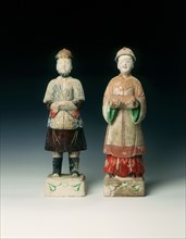 Pottery figures of a mandarin and lady, early Qing dynasty, China, 17th century. Artist: Unknown