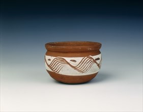Pottery jar with combed white slip band, Late Neolithic, China, c1700-1500 BC. Artist: Unknown