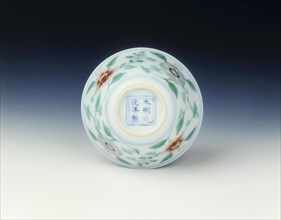 Doucai cup with peonies, Qing dynasty, late Kangxi period, China, 1700-1722. Artist: Unknown