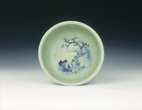 Celadon and underglaze blue bowl, Qing dynasty, China, second half of 17th century. Artist: Unknown