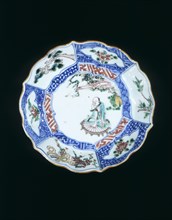 Wucai saucer with luohan on rush mat, Late Ming dynasty, China, 1621-1644. Artist: Unknown