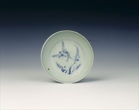 Blue and white saucer with bird on tree, Ming dynasty, China, 1450-1499. Artist: Unknown