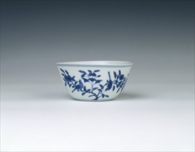 Blue and white bowl with song birds, Qing dynasty, China, c1720-1725. Artist: Unknown