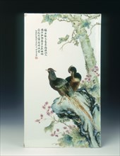 Famille rose porcelain plaque with pheasants, China. Artist: Xu Zhongnan