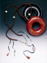 Bead box and Mandarin's Court necklace, Qing dynasty, China, 19th century. Artist: Unknown