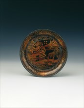 Black lacquer saucer with landscape decoration, Qing dynasty, China, late 18th/early 19th century. Artist: Unknown