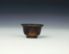 Black lacquer cup with landscape scene, Qing dynasty, China, 18th century. Artist: Unknown