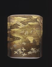 Maki-e lacquer inro with rice stacks and birds, late Edo period, Japan, late 18th century. Artist: Unknown