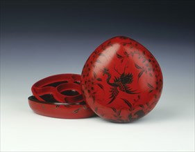 Red lacquer peach-shaped box, Qing dynasty, China, 18th century. Artist: Unknown