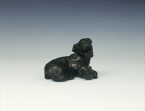 Brass Buddhist lion dog with offspring, late Ming to early Qing dynasty, China, 17th century. Artist: Unknown