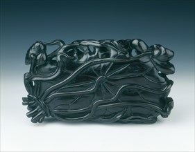 Rosewood lotus leaf dish, Qing dynasty, China, 18th century. Artist: Unknown