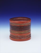 Red and black cylindrical lacquer box, Burma, Shan states, 19th century. Artist: Unknown