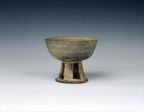 Grey pottery stem bowl with reticulated stem, United Silla Period, Korea, 8th century. Artist: Unknown