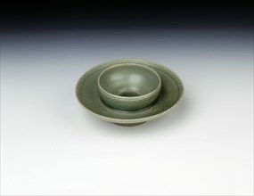 Celadon cupstand with incised floral decoration, Koryo dynasty, Korea, 1150-1200. Artist: Unknown