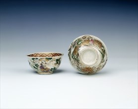 Pair of Satsuma bowls with luohans in landscape, Japan, early 20th century. Artist: Unknown