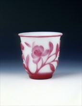 Peking glass cup, white with pink overlay, Qing dynasty, China, c1800. Artist: Unknown