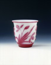 Peking glass cup, white with pink overlay, Qing dynasty, China, c1800. Artist: Unknown