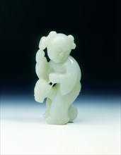 Boy with rattle on a hobby horse in jade, Qing dynasty, China, 2nd half of 18th century. Artist: Unknown