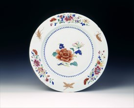 Famille rose dish with chrysanthenums and insects, Qing dynasty, China, 1730-1750. Artist: Unknown