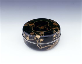 Black lacquer box with cherry tree decoration, Edo Period, Japan, late 19th century. Artist: Unknown