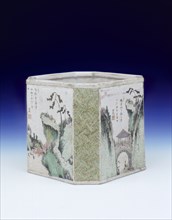 Soft paste famille verte brush pot, middle period, Qing Dynasty, Kangxi, China, 1683-1700. Artist: Unknown
