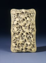 Ivory card case with crabs and fish in high relief, Hong Kong, 1936. Artist: Unknown