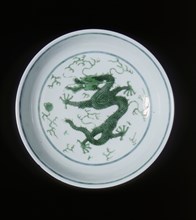 Green imperial dragon dish, Qianlong period, Qing dynasty, China, 1736-1795. Artist: Unknown