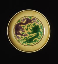 Green and aubergine dragon saucer, Kangxi period, Qing dynasty, China, 1662-1722. Artist: Unknown