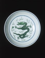 Green imperial dragon dish, Jiaqing period, Qing dynasty, China, 1796-1820. Artist: Unknown