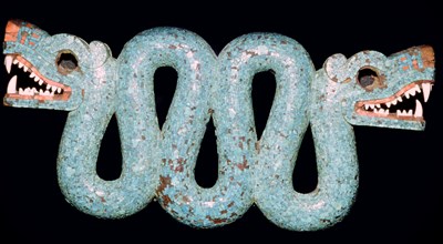 Turquoise mosaic of a double-headed serpent, Aztec/Mixtec, Mexico, 15th-16th century. Artist: Unknown