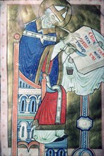 Twelfth century illustration of St Dunstan (909-988) as a scribe. He was an Archbishop of Canterbury Artist: Unknown