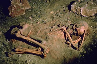 Paleolithic ritual burial of a woman. Artist: Unknown