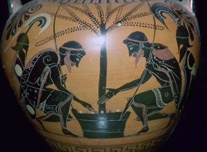 Vase-painting of Achilles and Ajax playing dice. Artist: Unknown