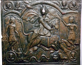Bronze Roman relief of Mithras killing a bull. Artist: Unknown