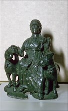 Copper alloy figure of the goddess Epona, seated between two ponies, from Wiltshire, England. Artist: Unknown