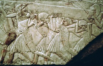 Egyptian relief of men moving a stone lintel. Artist: Unknown