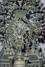 Bronze figure of Vishnu, protected by a many-headed serpent. Artist: Unknown