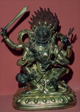 Tibetan gilt-bronze statuette of Mahakala. Artist: Unknown