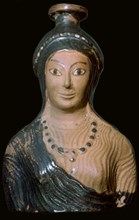 Teracotta scent-bottle in the shape of a woman's bust, made in Rhodes. Artist: Unknown