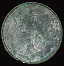 Greek bronze mirror case with Aphrodite and Pan, c350 BC. Artist: Unknown